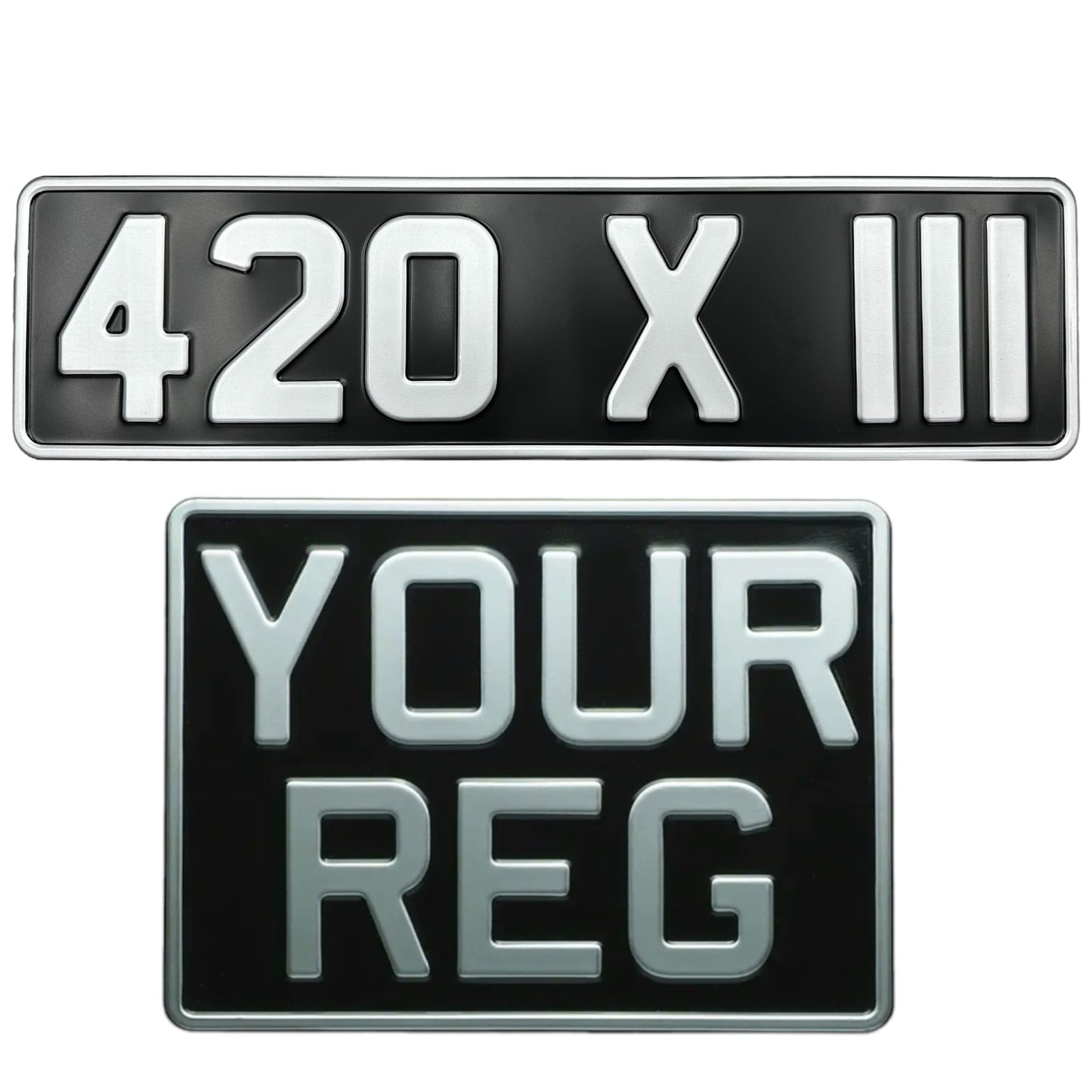 6-Digit Classic Metal Pressed Number Plate - 420mm x 111mm & 9x7 Rear