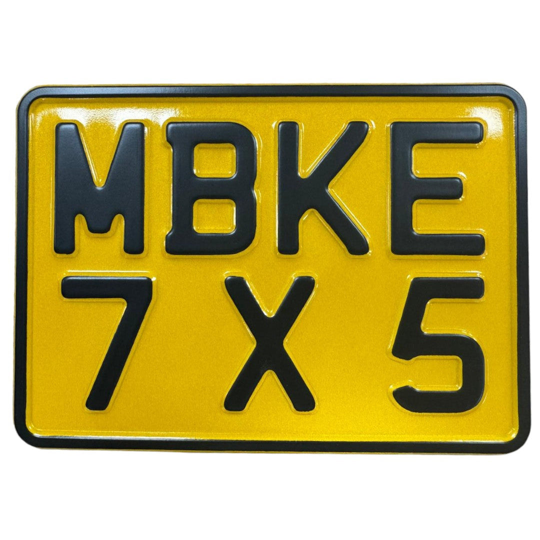 Yellow Metal Pressed 7×5 Motorbike Number Plate