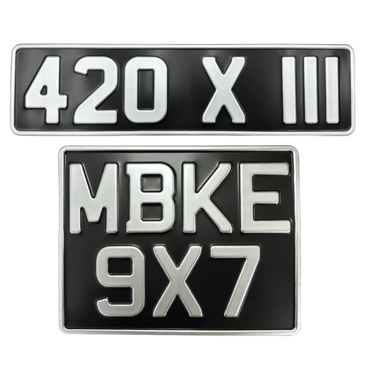 6-Digit Classic Metal Pressed Number Plate - 420mm x 111mm & 9x7 Rear